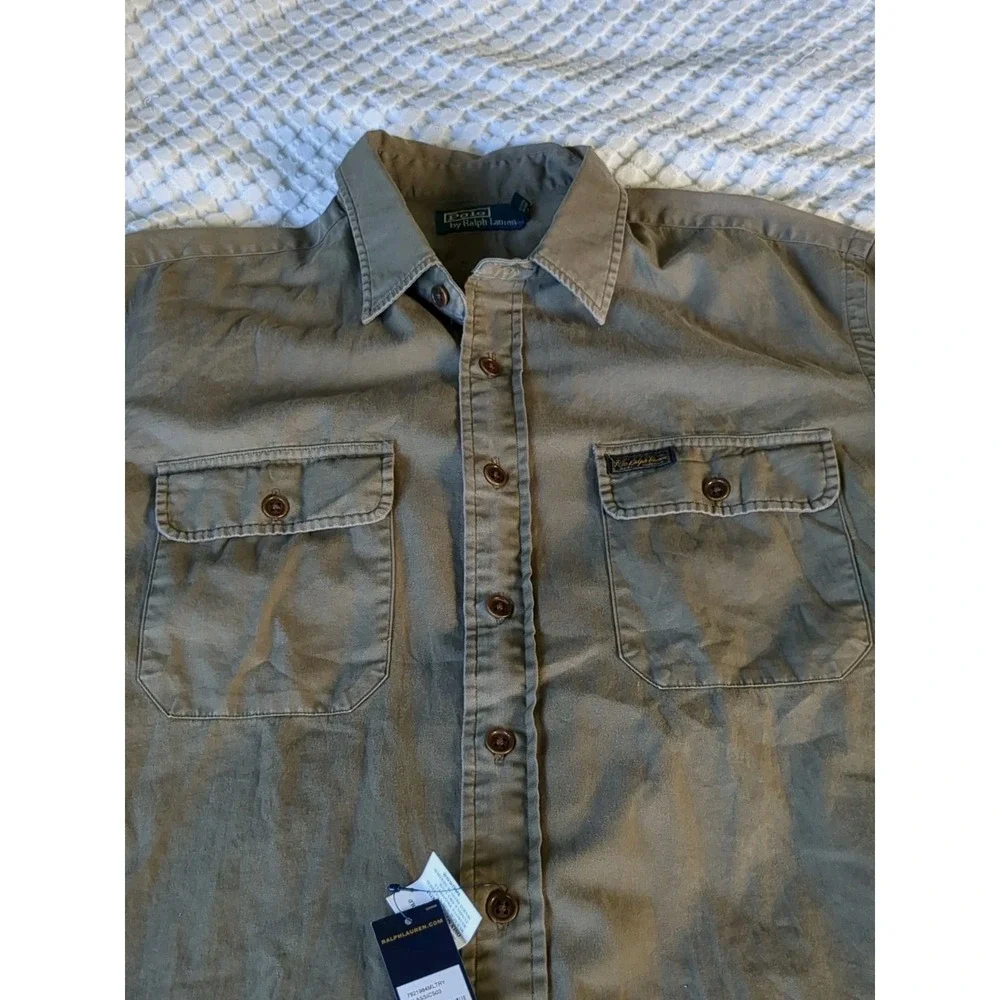 NWT VTG Polo Ralph Lauren Classic Military Green Long Sleeve Button Down Sz XL